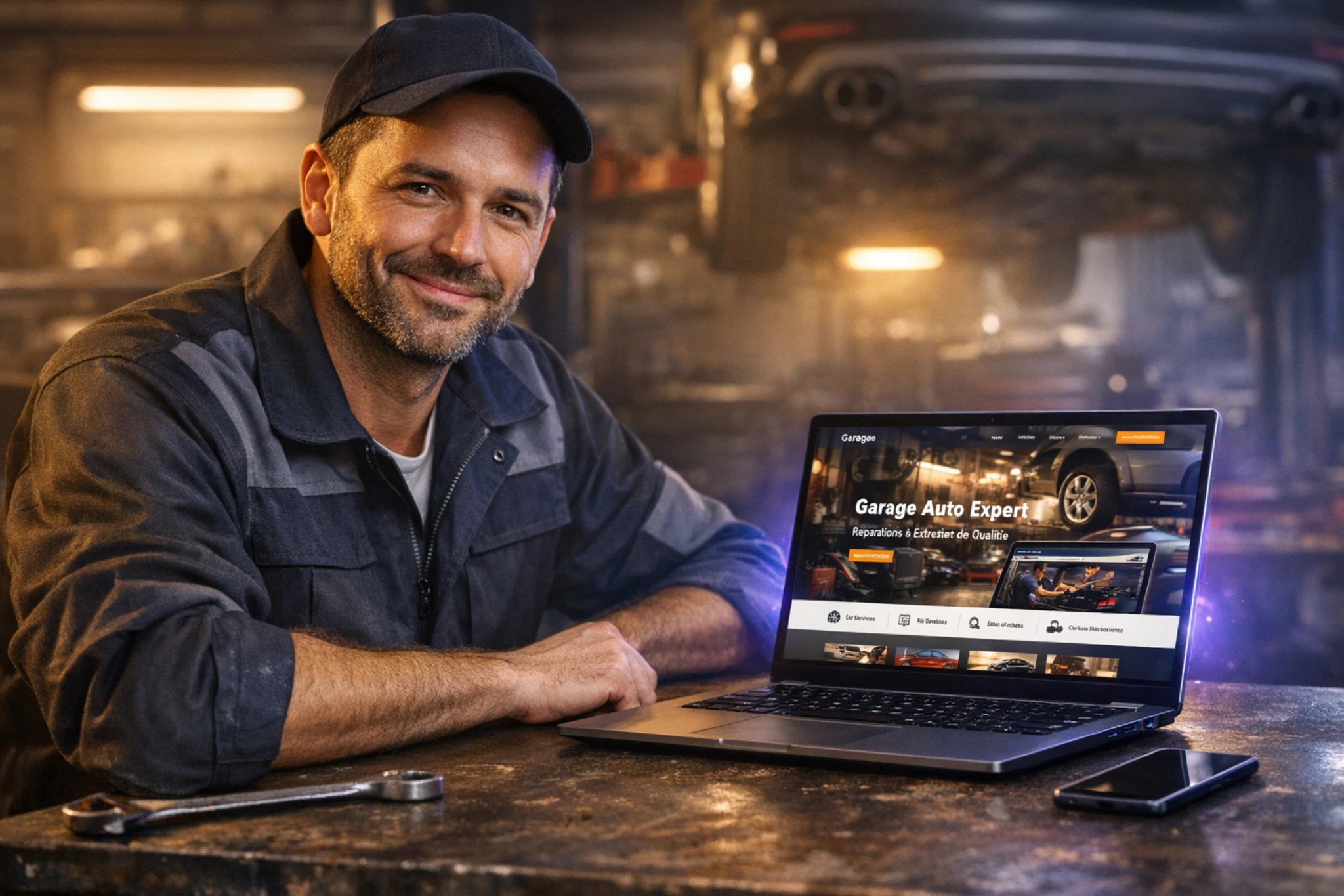 Artisan consultant son site internet professionnel sur ordinateur